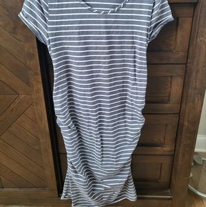 Isabel Maternity Large Grey and White Striped Bodycon Dress